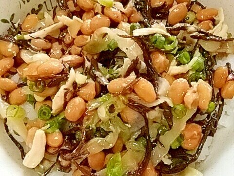納豆の食べ方-ひじき＆鶏ザーサイ♪